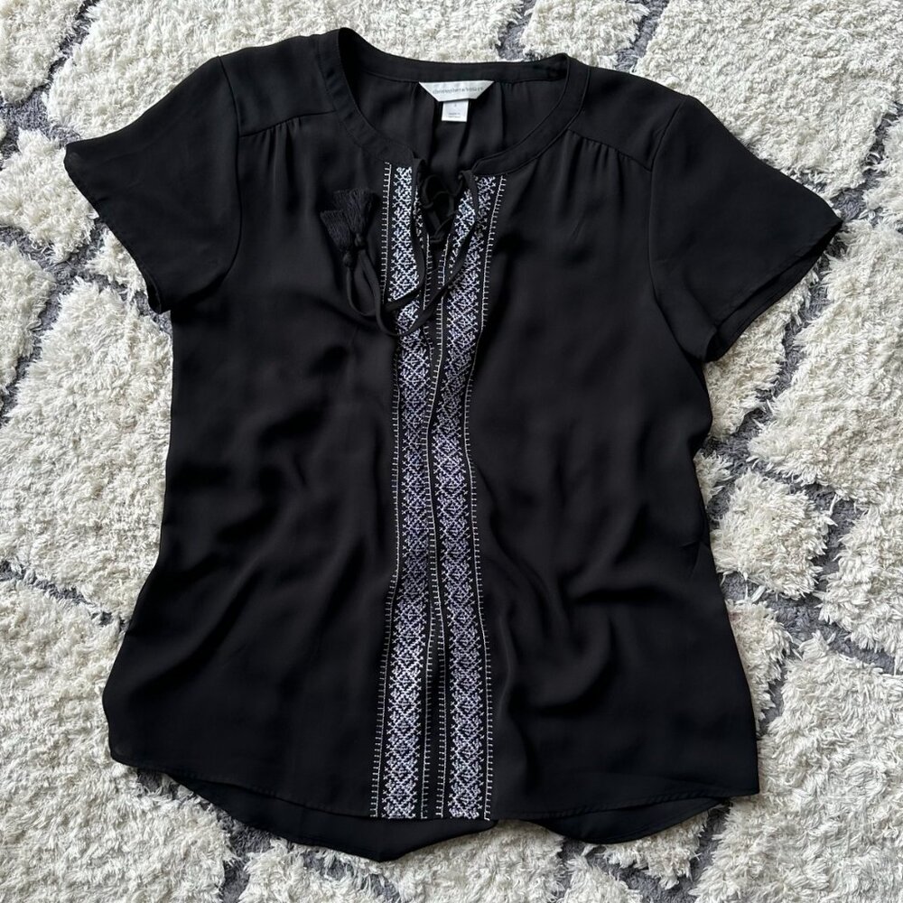 Christopher & Banks Black Embroidered Top in Small